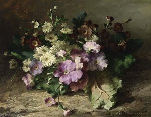 A Still Life With Flowers On A Forest Floor
