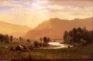 Figures In A Hudson River Landscape — Albert Bierstadt