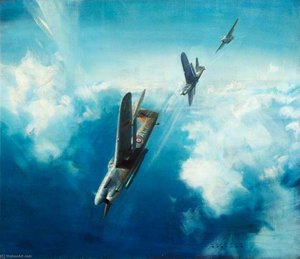 They Stoop To Conquer Three Barracudas Diving In Formation — Frank Wootton