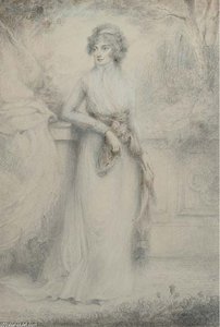 Portrait Of A Lady, Small Full-length, Standing Before A Balustrade — Richard Cosway