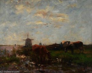Cattle Grazing At The Water's Edge — Willem Maris