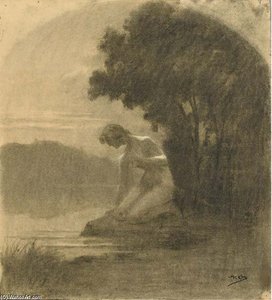 Un Paysage Avec Une Femme Nue Agenouillée Au Bord D'un Lac — Alphonse Osbert