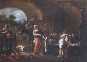 Laundresses Washing Clothes At A Fountain (after Jan Miel) — Elizabeth Cust