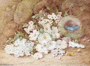 Still Life With Blossom And Flowers On A Mossy Bank — Vincent Clare
