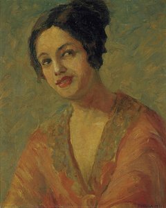 Self-portrait with orange dress
