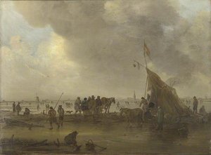 A Scene On The Ice By A Drinking Booth A Village In The Distance — Jan Josephszoon Van Goyen