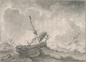 Ships On A Stormy Sea, 1698 — Ludolf Backhuysen I