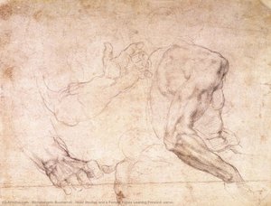Head Studies And A Female Figure Leaning Forward (verso) — Michelangelo Buonarroti, Renaissance