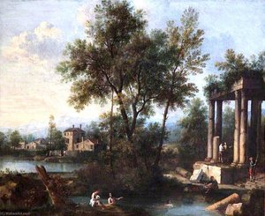 Landscape With Figures By Classical Ruins — Giovanni Battista Cimaroli