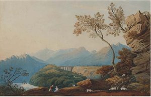 Figures And Sheep Before A Viaduct — John Varley I (the Older)