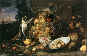 Three Monkeys Stealing Fruit — Frans Snyders, Baroque