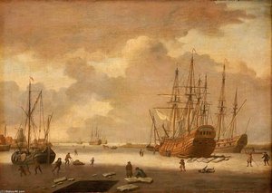 A Dutch Whaler And Other Vessels In The Ice — Adam Silo, Baroque