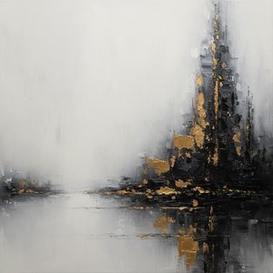 Monolithic Shadows In Gilded Mist: A Singular Study Of Atmospheric Tension — Christian Noiret, Contemporary Abstract