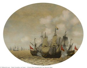 A Dutch Ship Engaged with Two Spanish Ships