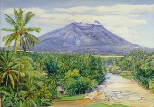 View Of The Salak Volcano, Java, From Buitenzorg — Marianne North, Victorian Botanical Painting