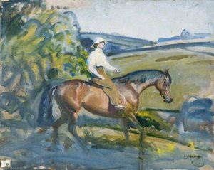 A Lady Riding A Bay Hunter — Sir Alfred James Munnings, British Regionalism