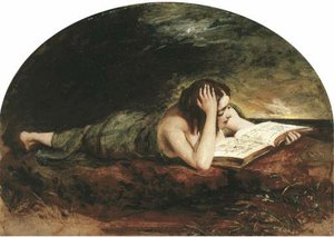 Reclining Girl Reading A Book, The Sea Beyond — William Etty