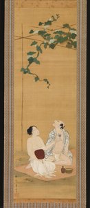 Enjoying The Evening Cool Under A Gourd Trellis — Utagawa Toyohiro