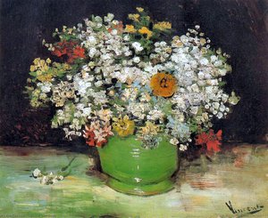 Vase With Zinnias And Others Flowers — Vincent Willem Van Gogh, Post-impressionism