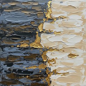 Fragmented Tectonic Veins Of Gold Amidst Deep Obsidian Shadows And Luminous Cream — David Moreau, Plaster & Texture Art
