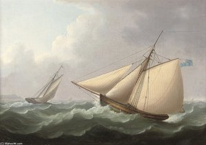 Cutters In Pursuit In A Stiff Breeze Offshore — Thomas Buttersworth