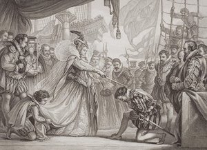 Queen Elizabeth I Knighting Francis Drake — John Gilbert