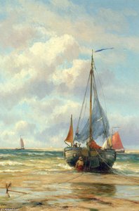 A Bomschuit In The Breakers — Johannes Hermann Barend Koekkoek