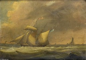 A Topsail Schooner In A Heavy Swell — Thomas Buttersworth