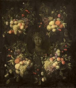 Simulated Sculpted Head Of A Woman In A Cartouche Decorated With Swags Of Fruit, Joris Van Son, 1655 - 1665 — Joris Van Son