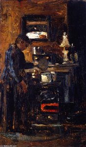 Woman At The Kitchen Stove — Lesser Ury
