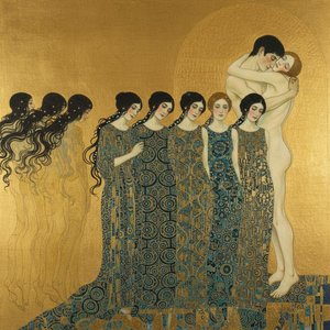 Eternal Resonance In Gilded Radiance: A Celestial Procession — Marc Duvallier, Art Nouveau