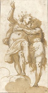 Two Allegorical Figures, Probably A Design For A Ceiling Decoration — Francesco Maffei