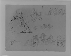 Seated Male; Soldier On Horseback; Soldiers On Horseback; Dying Figure; Soldiers On Horseback; Dead Figure; Military Scene — Thomas Sully