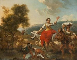 Peasants And Animals Crossing A Ford — Nicolaes Pietersz Berchem