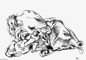 Mujer Joven Inclinada Sobre Una Mujer Tendida En El Suelo — Eugène Delacroix