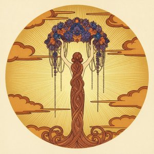 Golden Deity Adorned In Indigo Floral Crown And Descending Chains — Valentin Laurent De Courcey, Art Deco