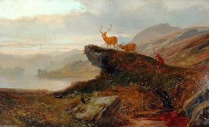 Mountain Scenery With Stags — Clarence Henry Roe