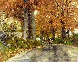 Autumn Scene, Children Coming Home From School — Richard Schmid