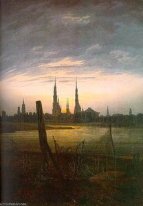 City At Moonrise — Caspar David Friedrich, Romantic Landscape Painting