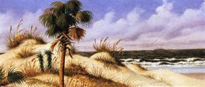 Florida Seascape With Sand Dune, Palm Tree, And Steamship — William Aiken Walker
