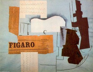 Guitarra, Periódico, Vaso Y Botella — Pablo Picasso