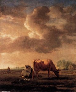 Cows On A Meadow — Adriaen Van De Velde, Baroque Landscape Painting