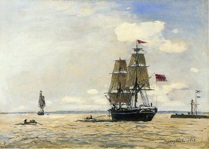 Norwegian Naval Ship Leaving The Port Of Honfleur — Johan Barthold Jongkind