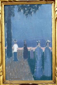 Terrasse De Saint Germain En Laye Vue Du Parterre, Femmes En Chapeaux À Fleurs — Denis Maurice