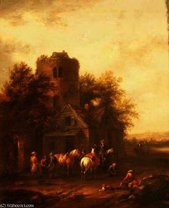 Riders Watering Their Horses Outside A Tavern — Barend Gael Or Gaal
