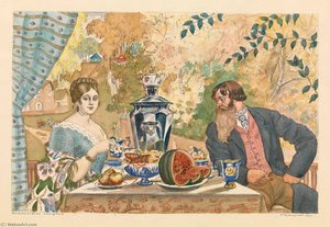 Merchant And Merchant's Wife — Boris Mikhailovich Kustodiev