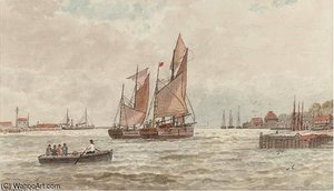 Shipping In An Estuary — George Stanfield Walters