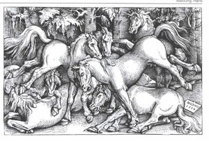 Group Of Seven Wild Horses — Hans Baldung