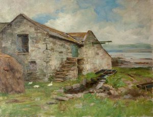 Buildings By The Shore With Ducks — William Stewart Macgeorge