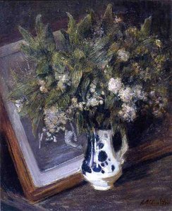 Flowers In A Delft Jug — Julian Alden Weir
